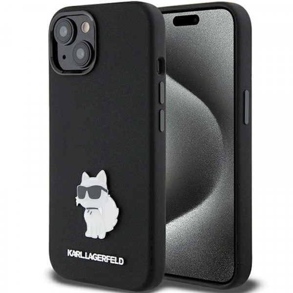  Чехол Karl Lagerfeld Silicone Choupette Metal Pin для iPhone 15|14|13 Black (KLHCP15SSMHCNPK)